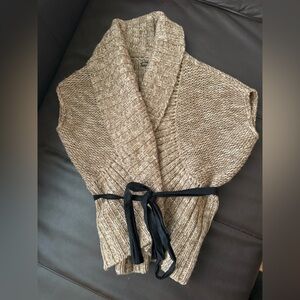 Chunky Shawl Collar Belted Knit Cardigan - Beige